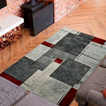 Alfombras 100% Polipropileno HEAT-SET FRISÈ Alfombra geométrica  cuadro gris 80x150